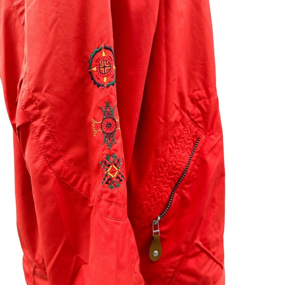 Vintage Obermeyer Red Hooded Ski Winter Jacket Embroidered Details Womens 10 - Picture 5 of 11